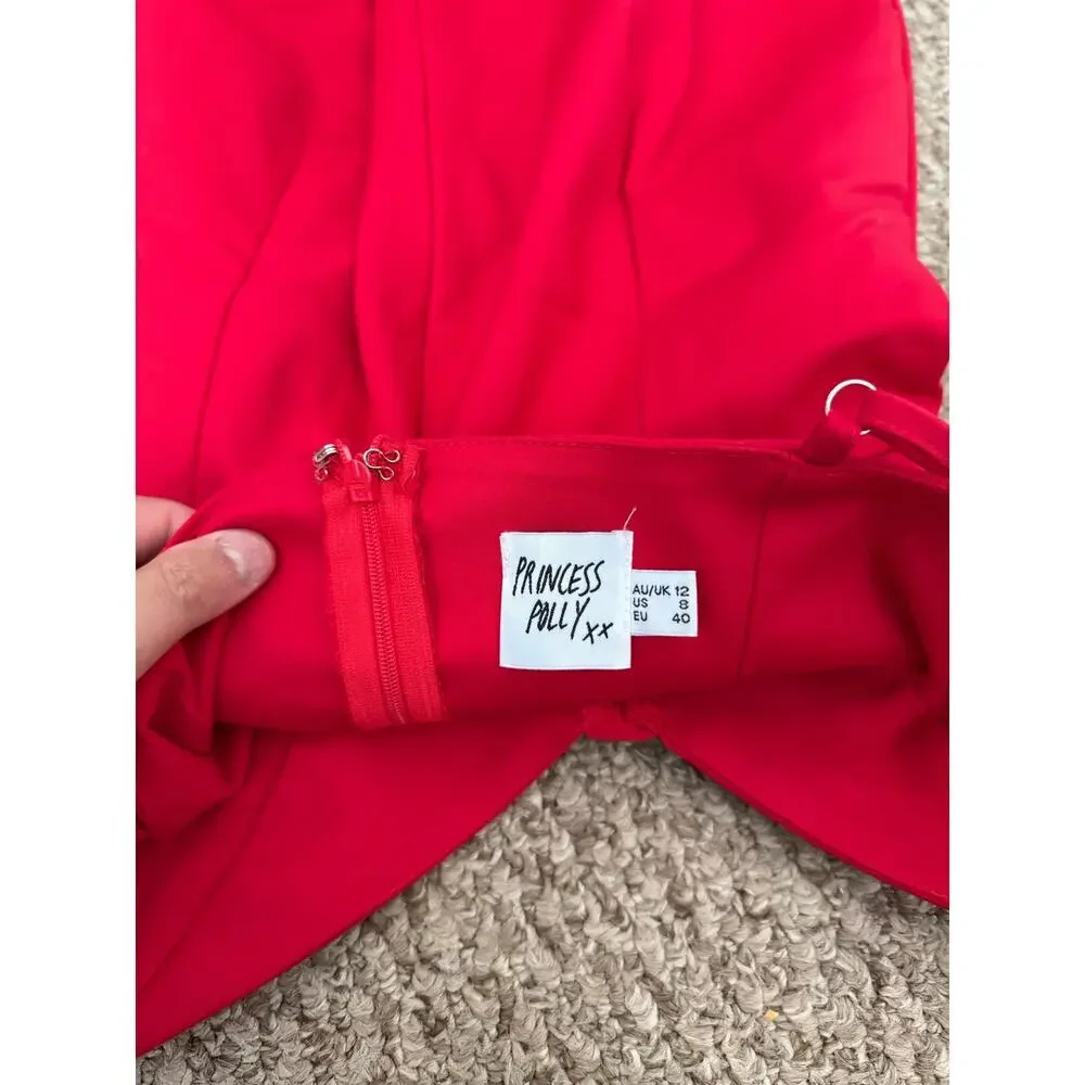 Princess Polly | Red Bodycon Novella Mini Dress Preppy Summer Going Out Sz 8